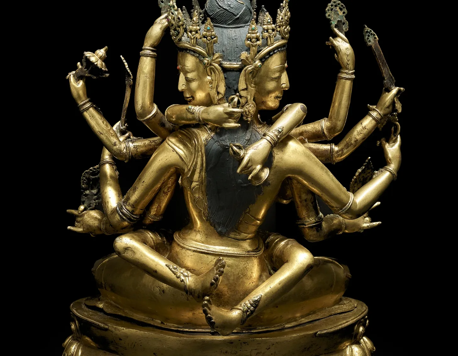 Close up look of : A gilt copper alloy figure of Guhyasamaja
