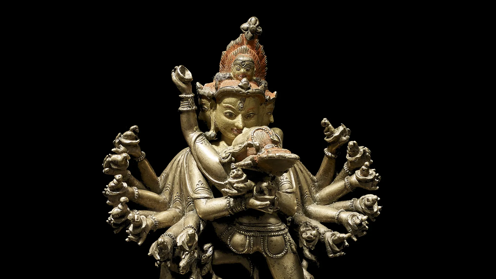 A brass alloy figure of Kapaladhara Hevajra
