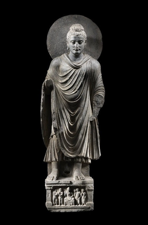 A grey schist figure of Buddha Shakyamuni