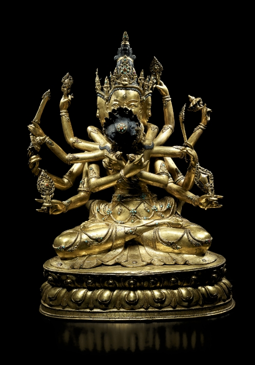 A gilt copper alloy figure of Guhyasamaja
