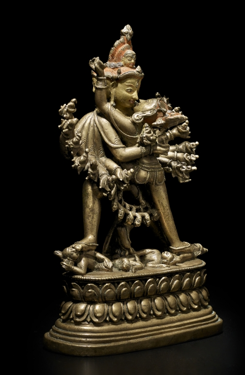 A brass alloy figure of Kapaladhara Hevajra