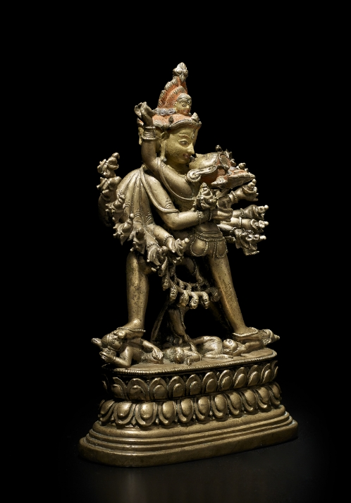 A brass alloy figure of Kapaladhara Hevajra