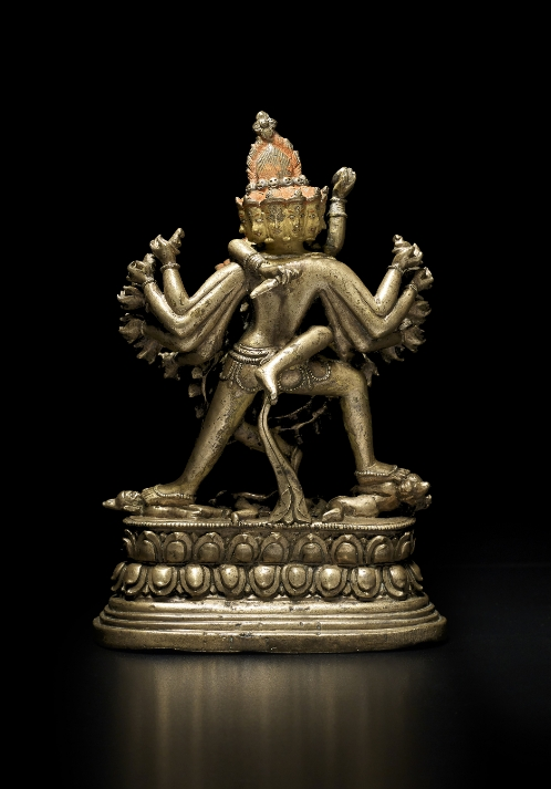 A brass alloy figure of Kapaladhara Hevajra